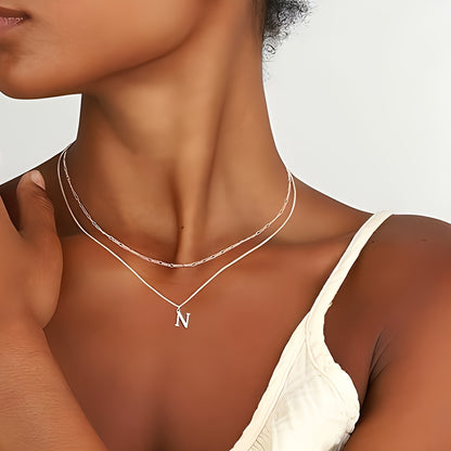 Sterling Silver Plated Initial Necklaces for Women Girls Letters,  All letters Necklace Set Birthday Easter Basket Stuffers Jewelry Gifts Teen Her Wife Mom Girlfriend Female Adults Kids Ideas