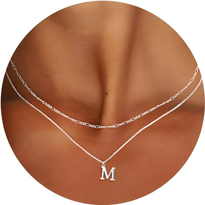Sterling Silver Plated Initial Necklaces for Women Girls Letters,  All letters Necklace Set Birthday Easter Basket Stuffers Jewelry Gifts Teen Her Wife Mom Girlfriend Female Adults Kids Ideas