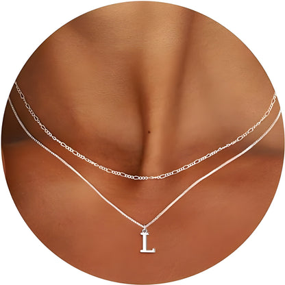 Sterling Silver Plated Initial Necklaces for Women Girls Letters,  All letters Necklace Set Birthday Easter Basket Stuffers Jewelry Gifts Teen Her Wife Mom Girlfriend Female Adults Kids Ideas