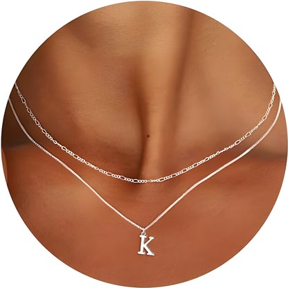 Sterling Silver Plated Initial Necklaces for Women Girls Letters,  All letters Necklace Set Birthday Easter Basket Stuffers Jewelry Gifts Teen Her Wife Mom Girlfriend Female Adults Kids Ideas