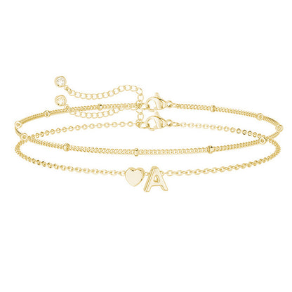 Gold Silver Heart Letter Bracelet