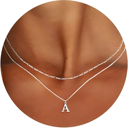 Sterling Silver Plated Initial Necklaces for Women Girls Letters,  All letters Necklace Set Birthday Easter Basket Stuffers Jewelry Gifts Teen Her Wife Mom Girlfriend Female Adults Kids Ideas