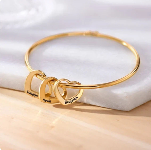 Love Gold, Silver, Rose Bracelet Heart Name Lettering Titanium Steel Bracelet